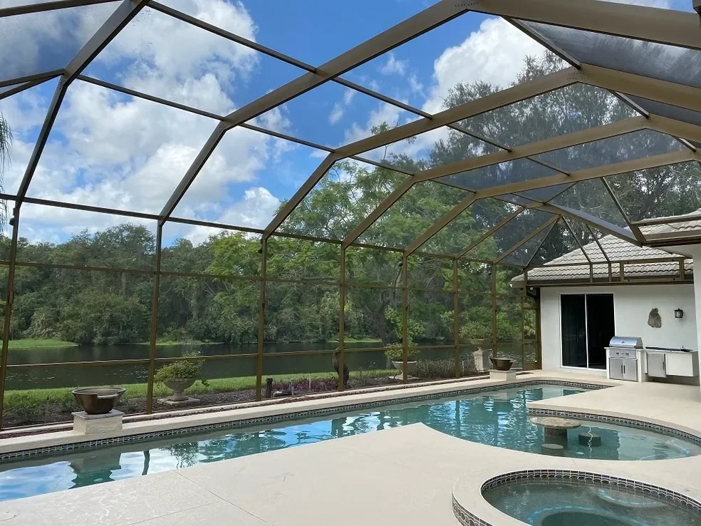 Pool deck waterproofing with Florida screen enclosure